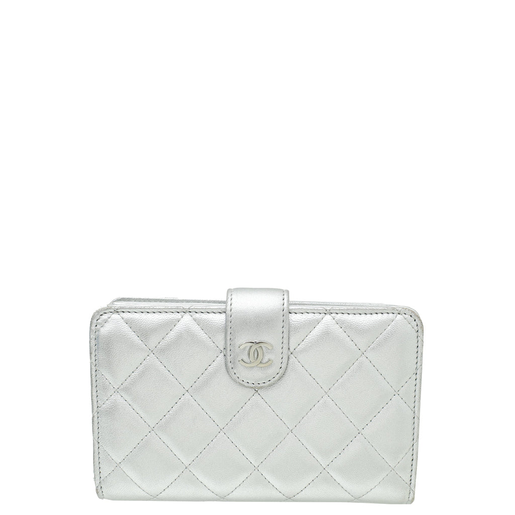 Chanel Metallic Silver CC French Wallet