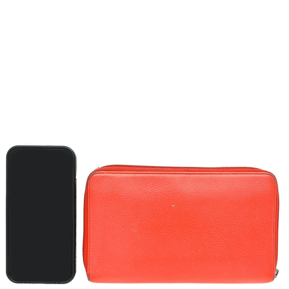 Chanel Coral Red Large Zip Around Organizer Wallet