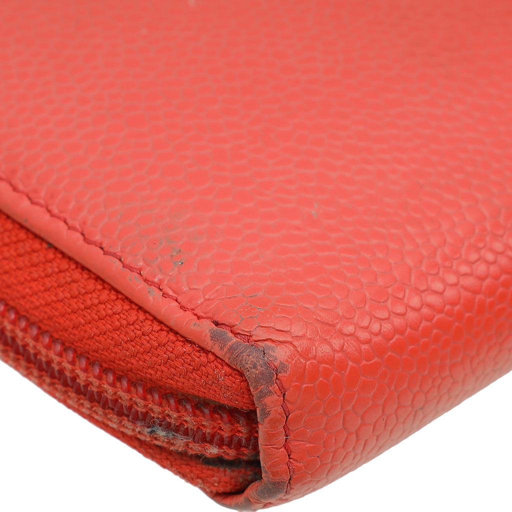 Chanel Coral Red Large Zip Around Organizer Wallet