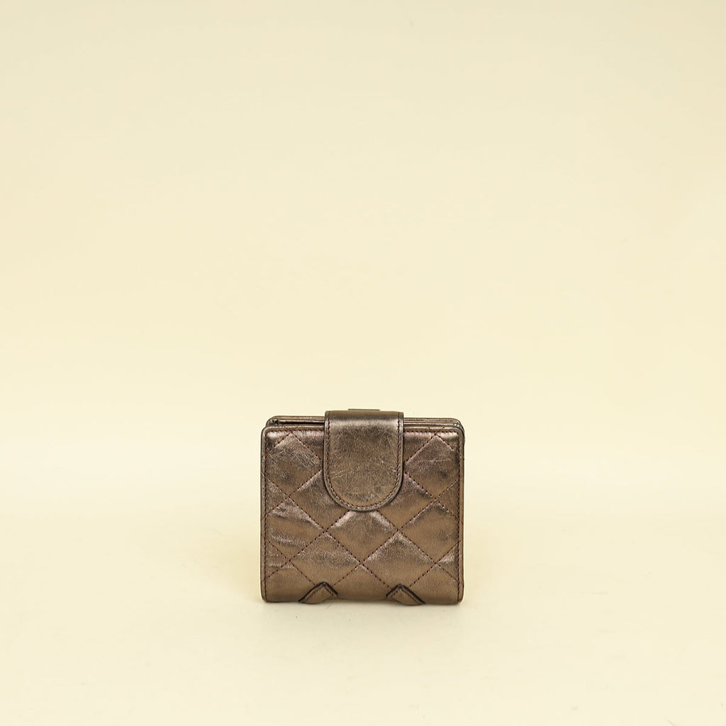 Chanel Metallic Bronze Ligne Cambon Compact French Purse Wallet