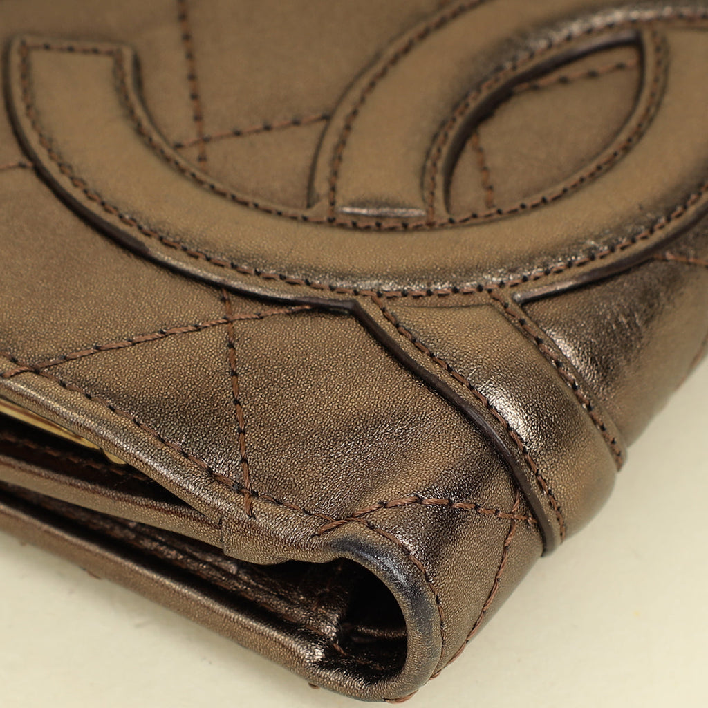 Chanel Metallic Bronze Ligne Cambon Compact French Purse Wallet