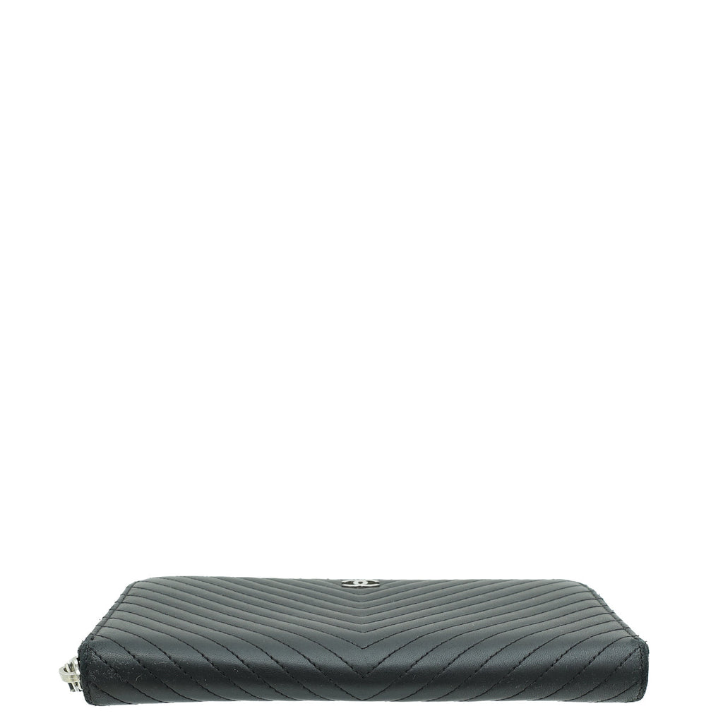 Chanel Black CC Chevron L-Gusset Zip Wallet