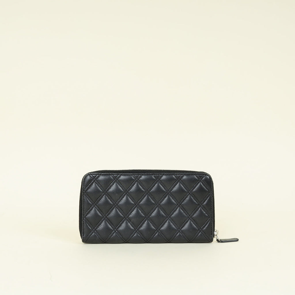 Chanel Black CC Diamond Quilt Zip Around Wallet