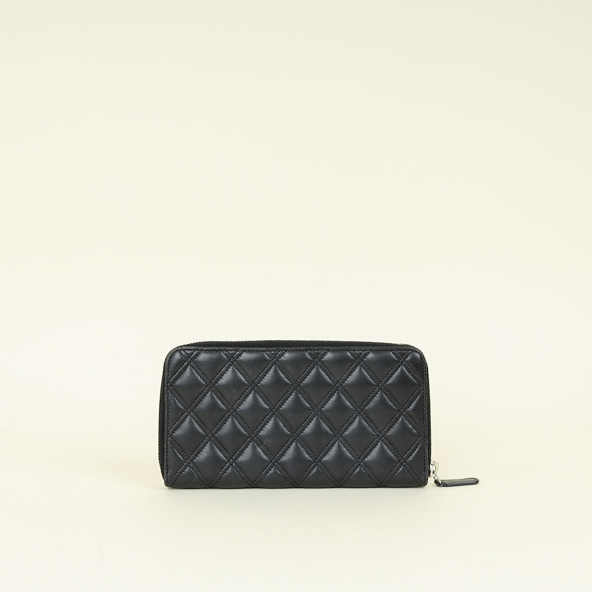 Chanel Black CC Diamond Quilt Zip Around Wallet