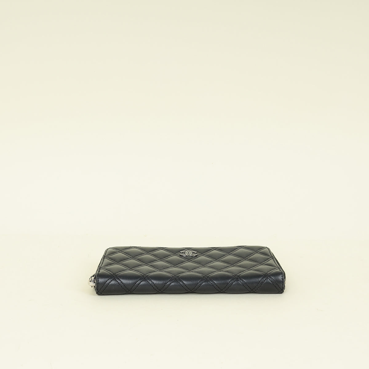 Chanel Black CC Diamond Quilt Zip Around Wallet