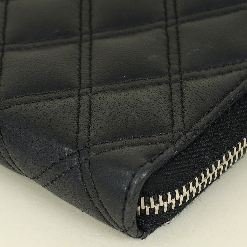Chanel Black CC Diamond Quilt Zip Around Wallet