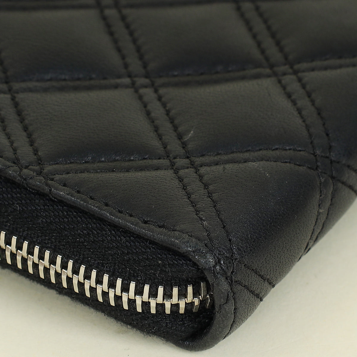 Chanel Black CC Diamond Quilt Zip Around Wallet