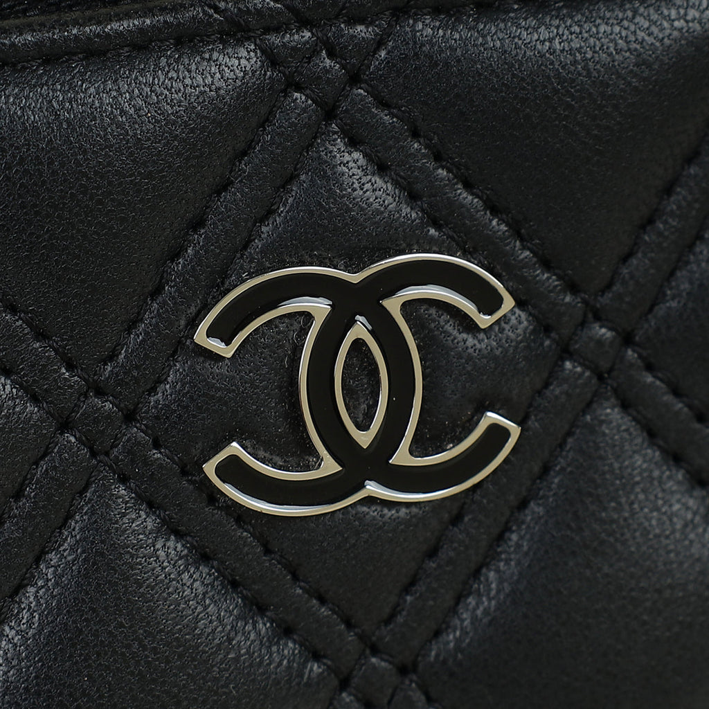 Chanel Black CC Diamond Quilt Zip Around Wallet