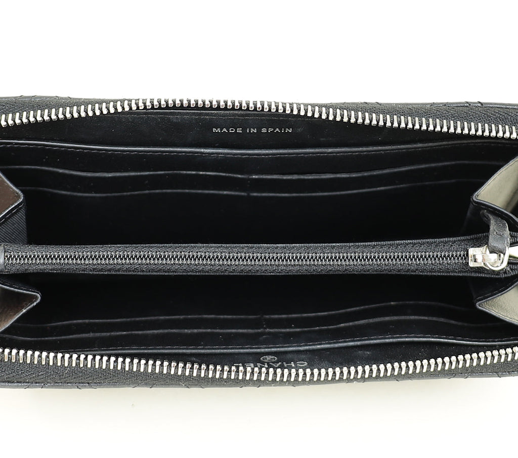 Chanel Black CC Diamond Quilt Zip Around Wallet
