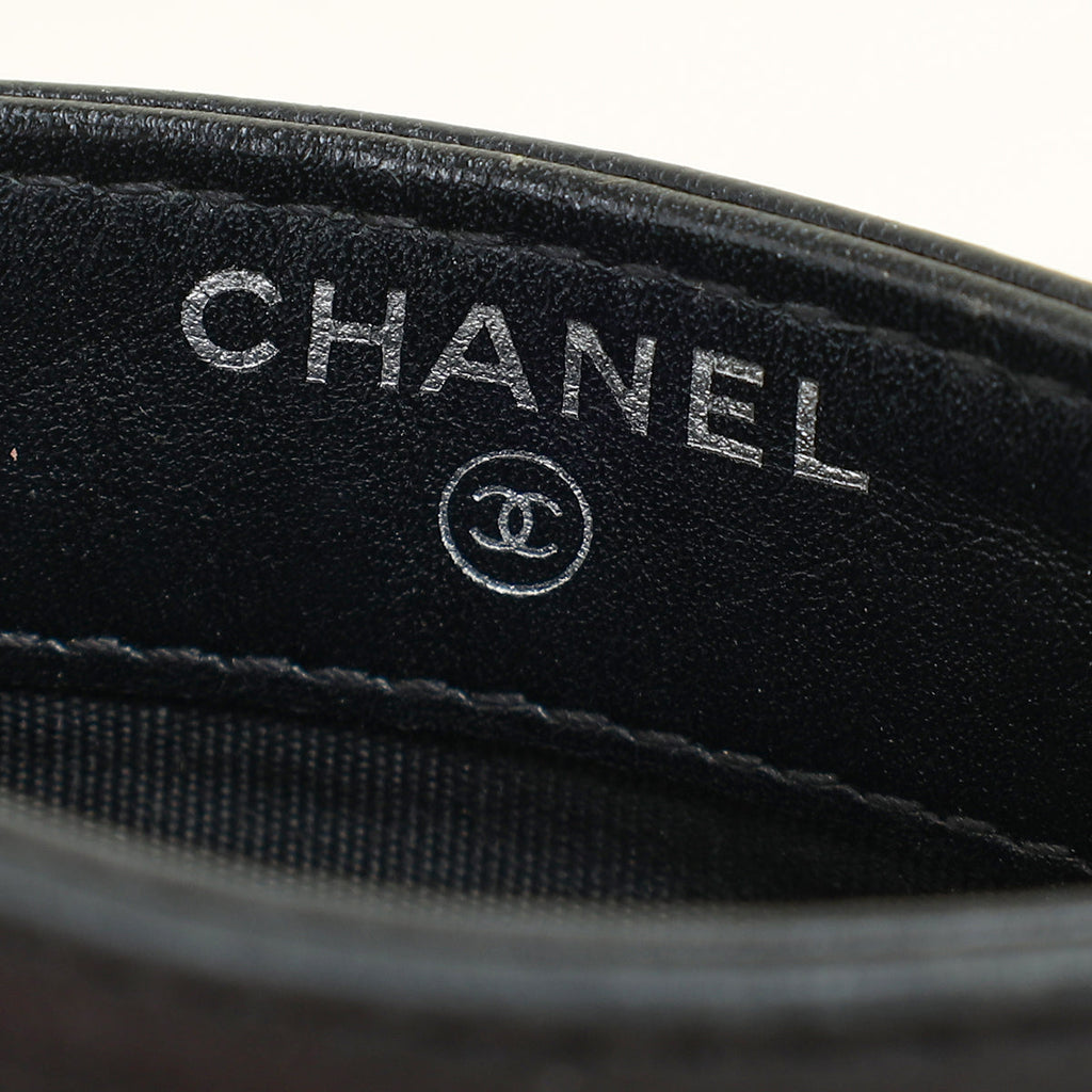 Chanel Black CC Camellia Embossed Card Holder