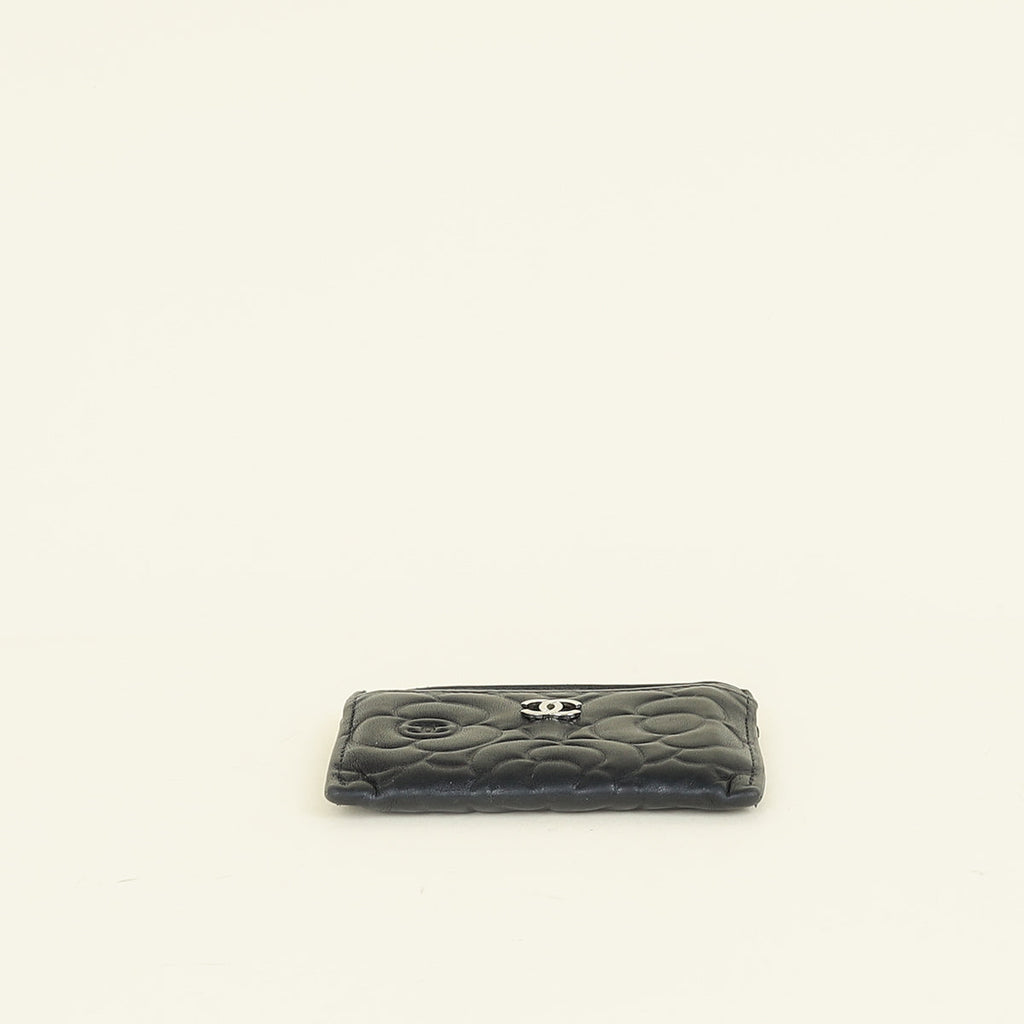 Chanel Black CC Camellia Embossed Card Holder
