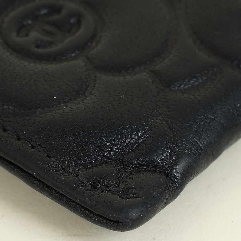 Chanel Black CC Camellia Embossed Card Holder