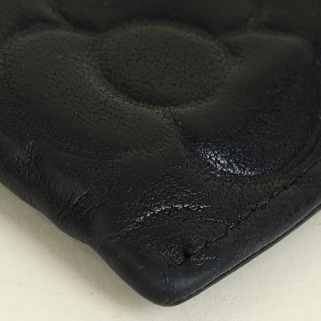 Chanel Black CC Camellia Embossed Card Holder