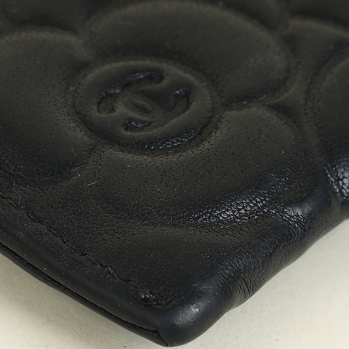 Chanel Black CC Camellia Embossed Card Holder