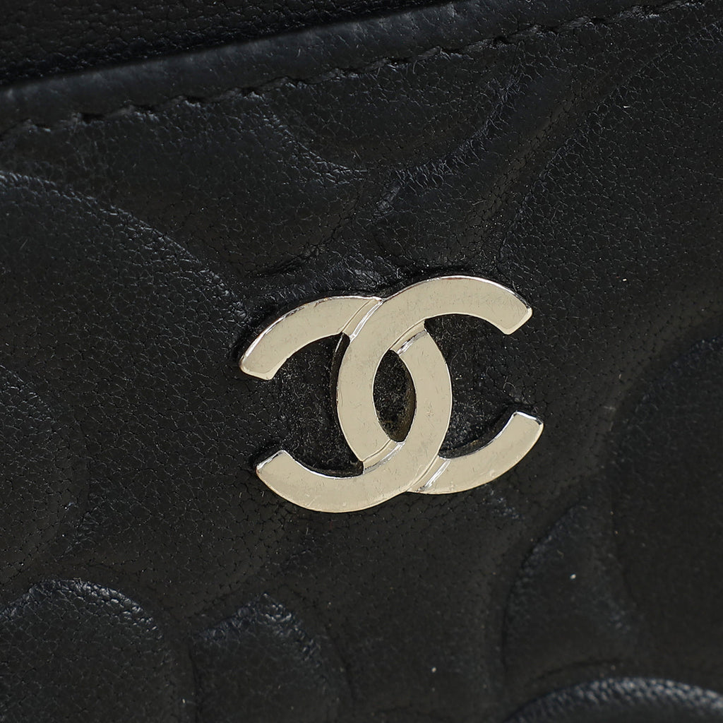 Chanel Black CC Camellia Embossed Card Holder
