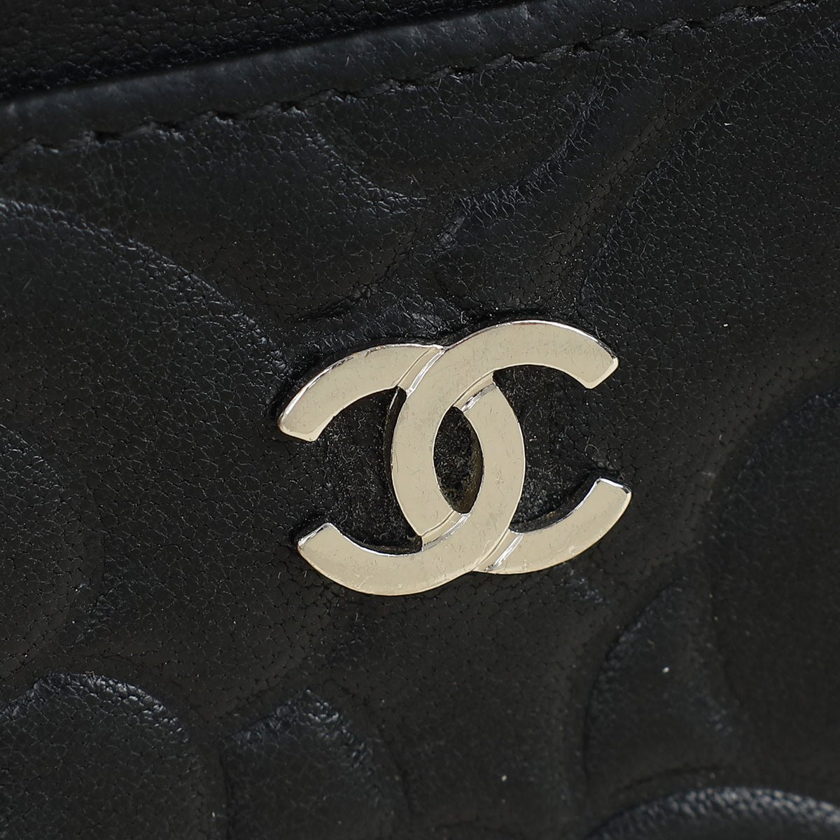 Chanel Black CC Camellia Embossed Card Holder