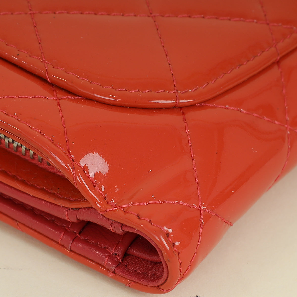 Chanel Coral CC Patent French Wallet