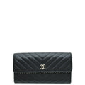 Chanel Black Studded Chevron Flap Wallet
