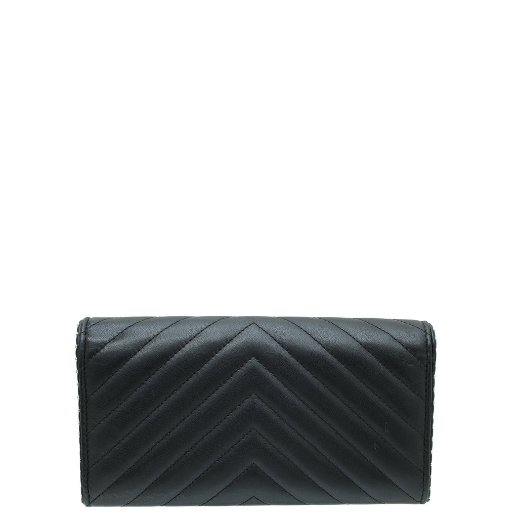 Chanel Black Studded Chevron Flap Wallet