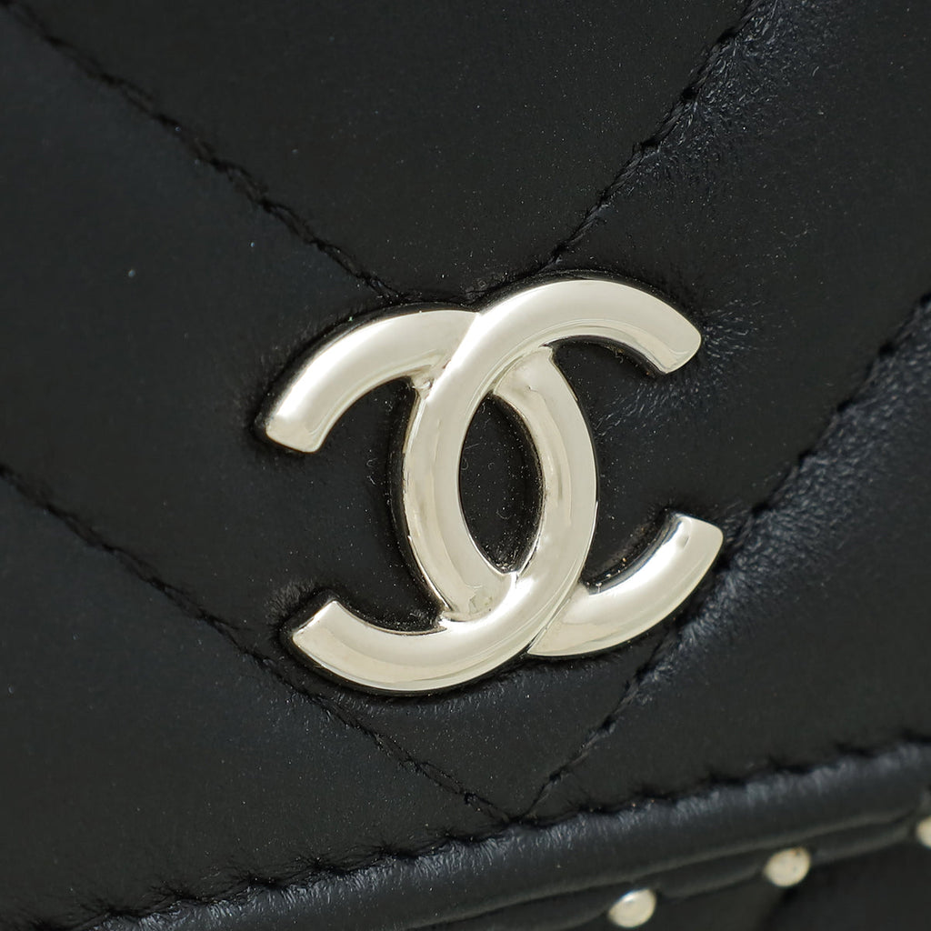Chanel Black Studded Chevron Flap Wallet