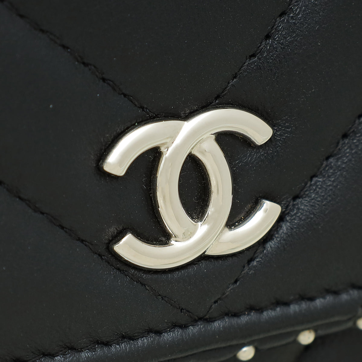 Chanel Black Studded Chevron Flap Wallet