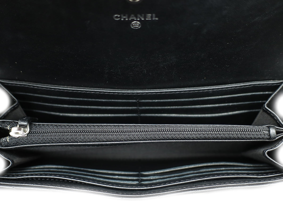 Chanel Black Studded Chevron Flap Wallet