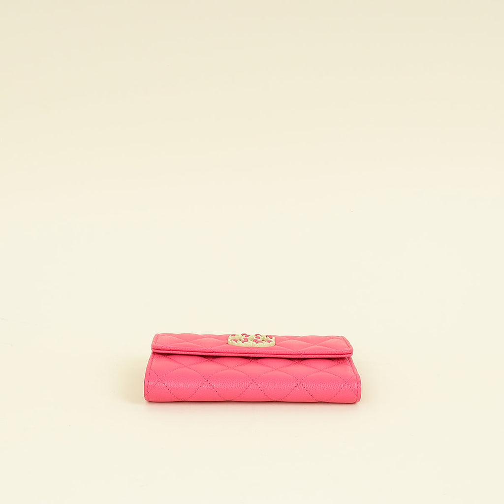 Chanel Dark Pink CC 19 Flap Card Holder Wallet