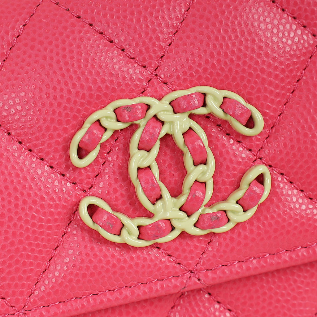 Chanel Dark Pink CC 19 Flap Card Holder Wallet