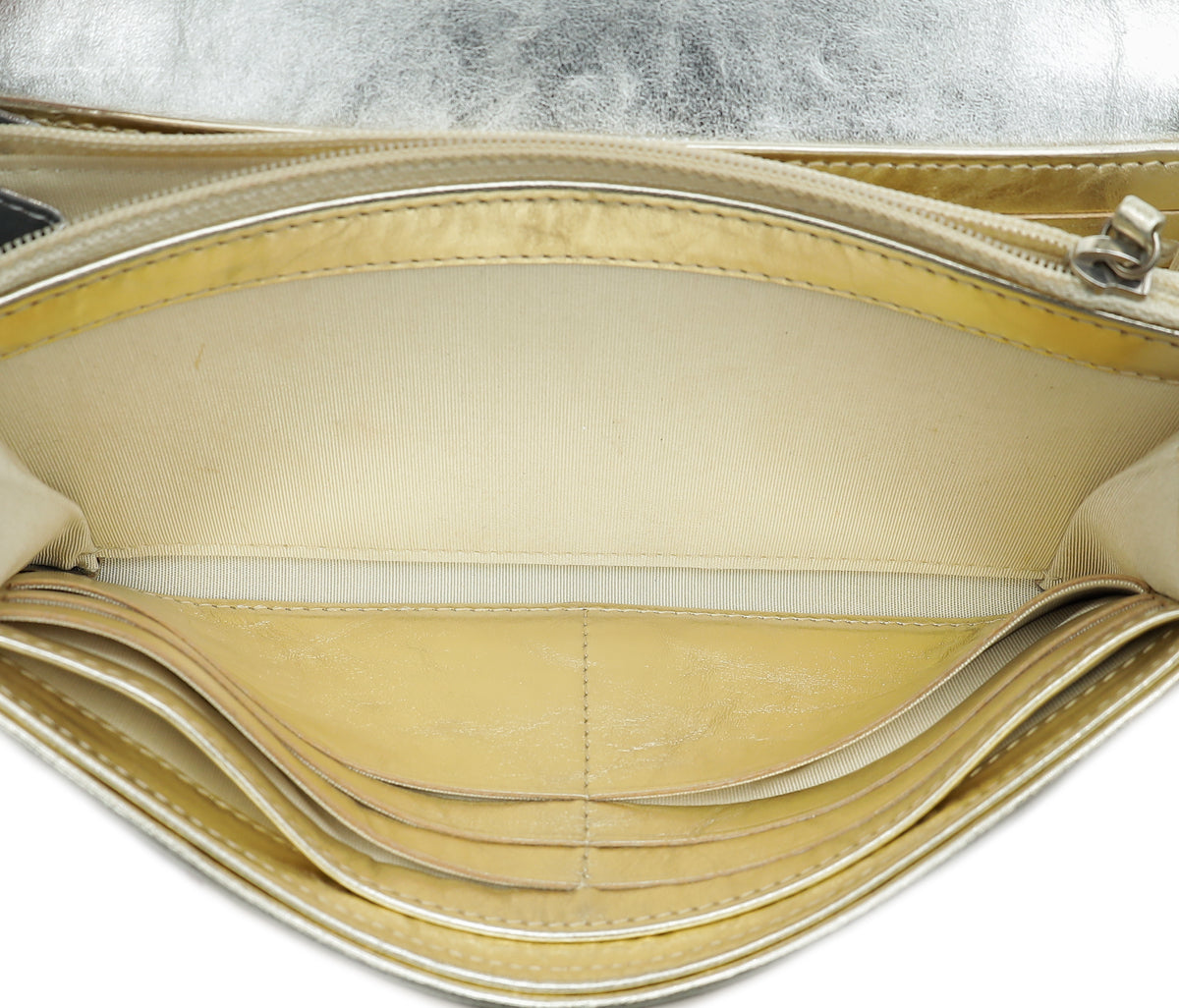 Chanel Metallic Silver CC Classic Flap Long Wallet