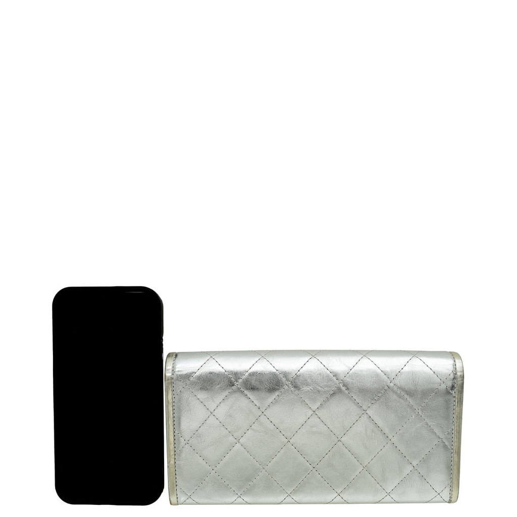 Chanel Metallic Silver CC Classic Flap Long Wallet