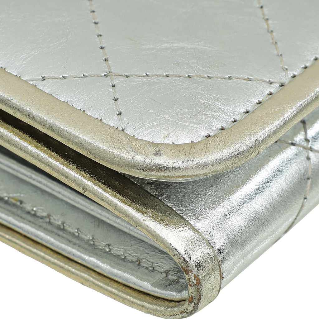 Chanel Metallic Silver CC Classic Flap Long Wallet