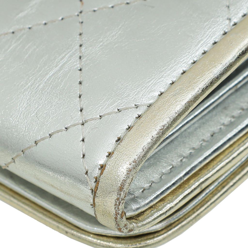 Chanel Metallic Silver CC Classic Flap Long Wallet
