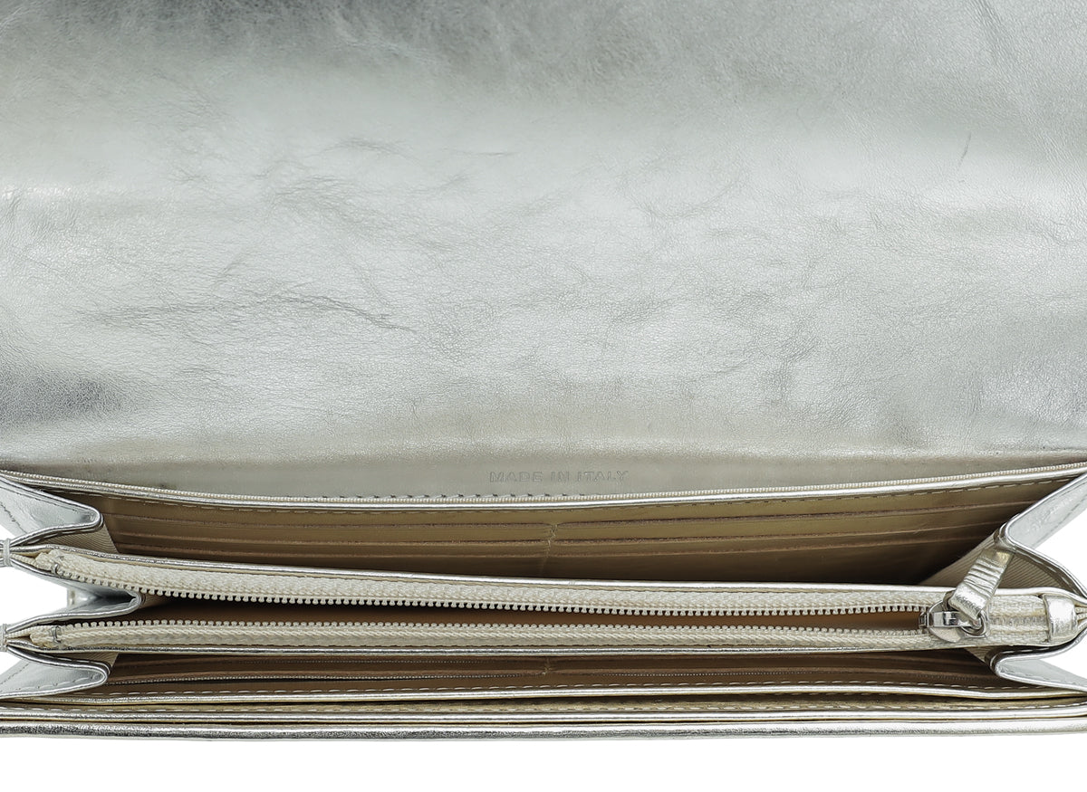 Chanel Metallic Silver CC Classic Flap Long Wallet
