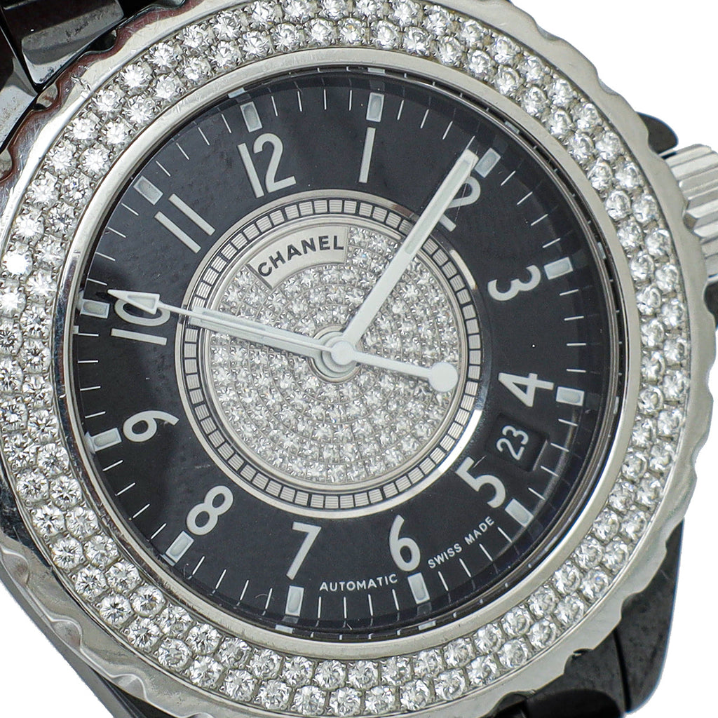 Chanel Black Ceramic Steel Diamond J12 Automatic 39mm Watch