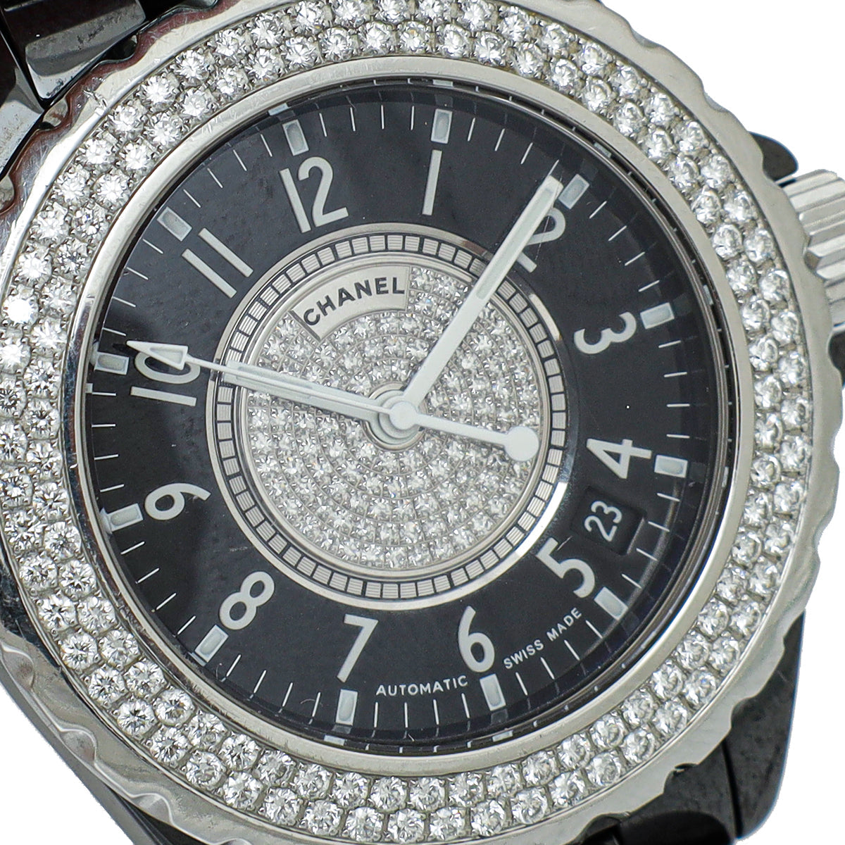 Chanel Black Ceramic Steel Diamond J12 Automatic 39mm Watch