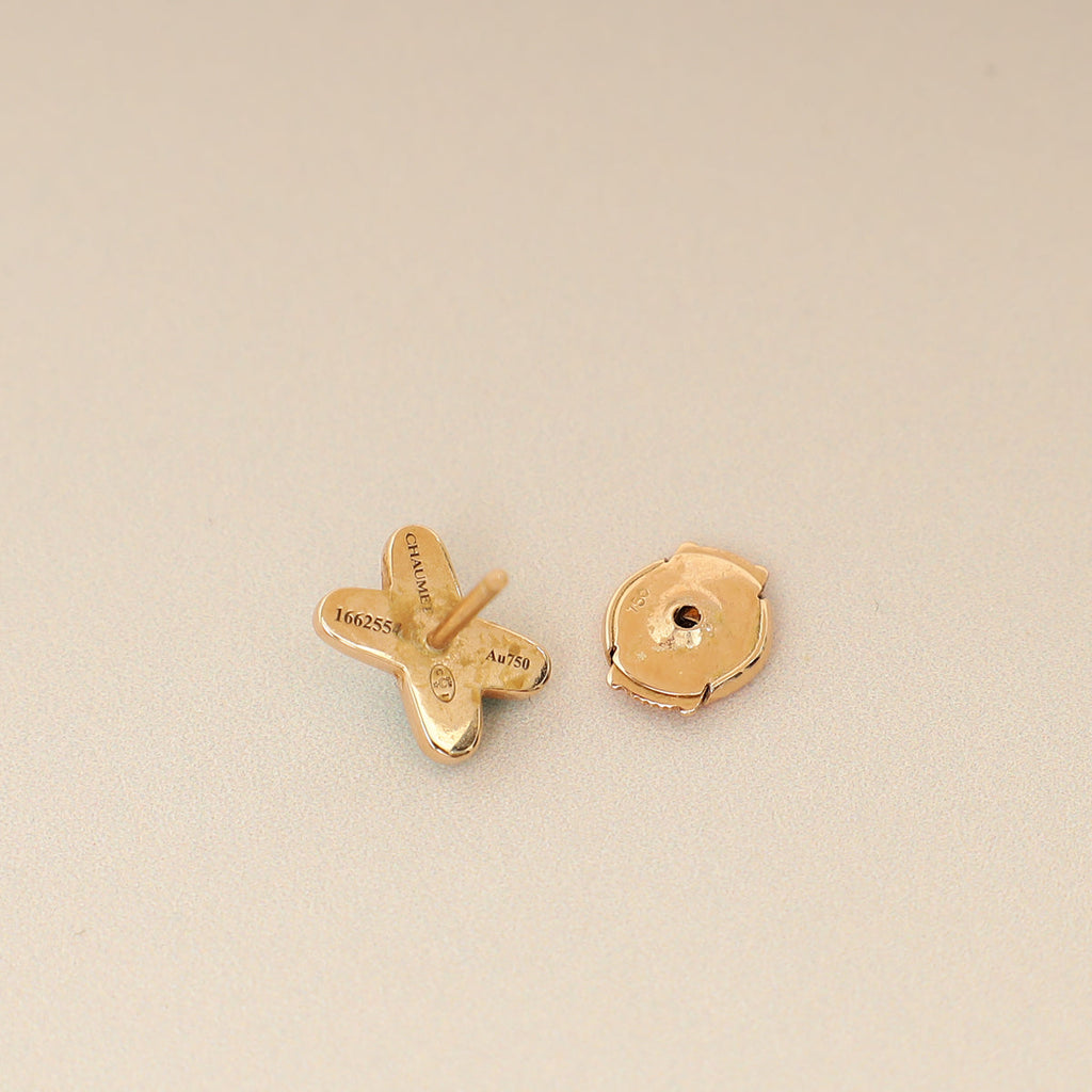 Chaumet 18K Rose Gold Jeux de Liens Diamond Turquoise Stud Earrings