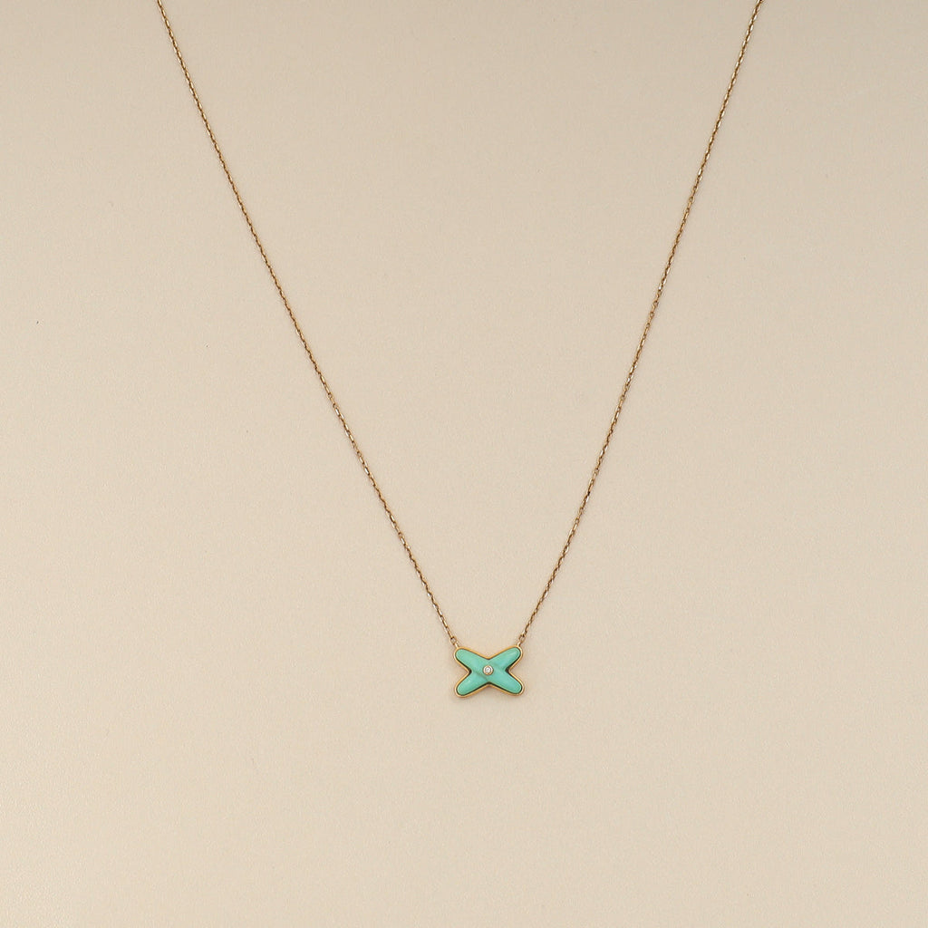 Chaumet 18K Rose Gold Jeux de Liens Diamond Turquoise Pendant Necklace
