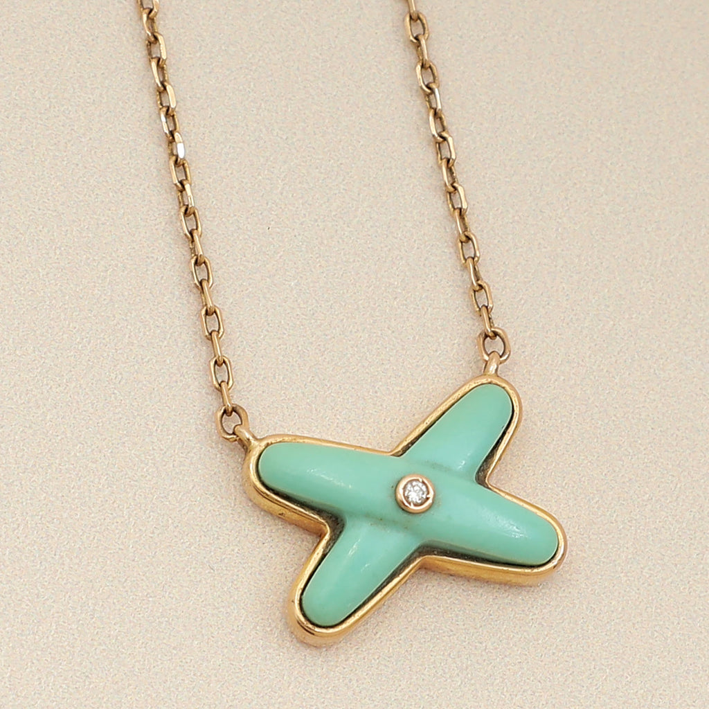 Chaumet 18K Rose Gold Jeux de Liens Diamond Turquoise Pendant Necklace