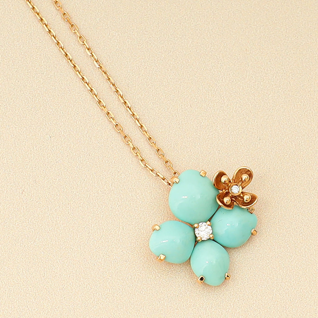 Chaumet 18K Rose Gold Hortensia Eden Turquoise Diamond Pendant Necklace