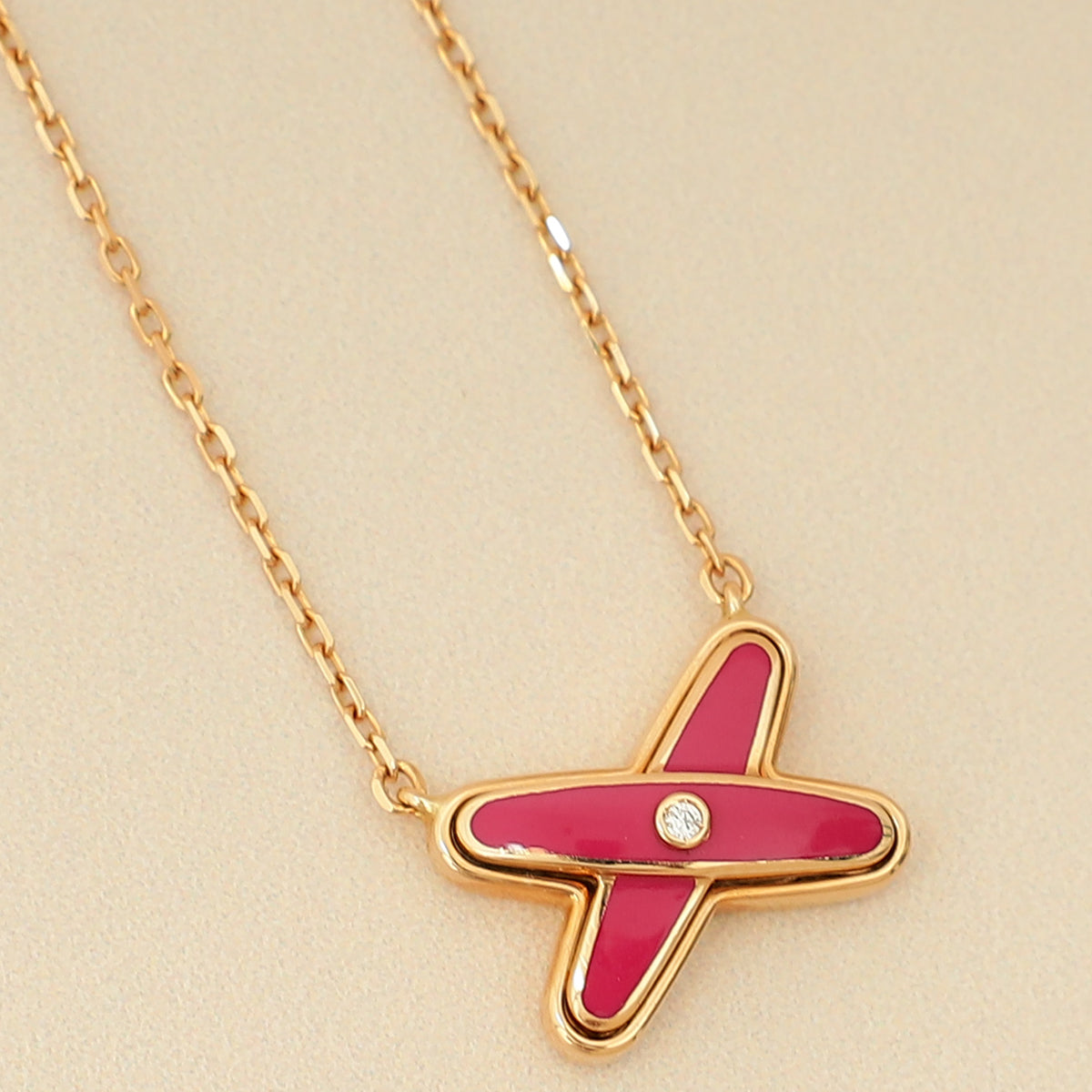 Chaumet 18K Rose Gold Jeux de Liens Pink Lacquer Diamond pendant Necklace
