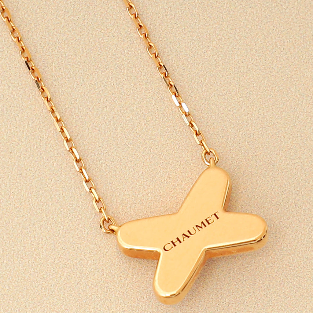 Chaumet 18K Rose Gold Jeux de Liens Pink Lacquer Diamond pendant Necklace