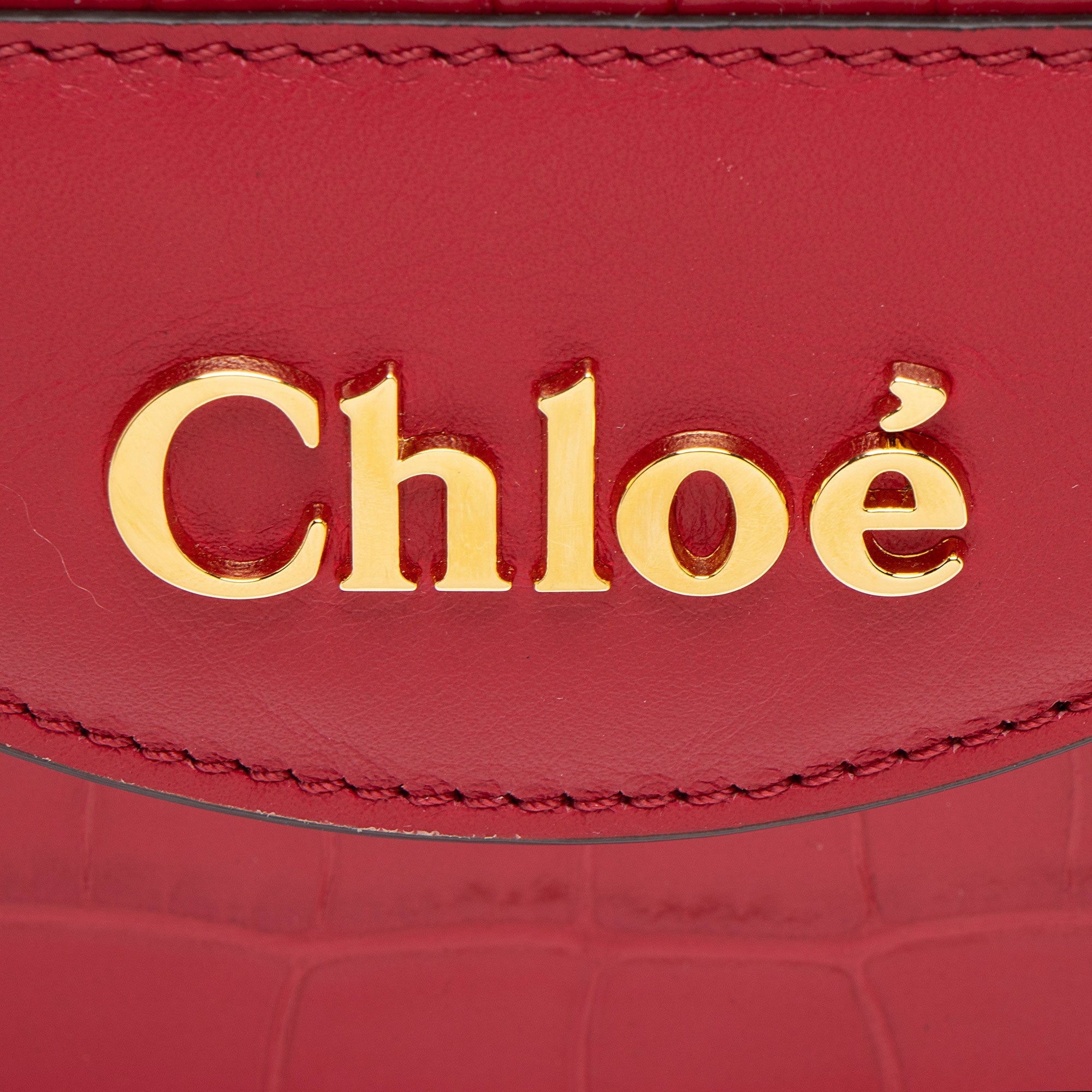 Chloe Croc Embossed Calfskin Aby Lock Small Top Handle