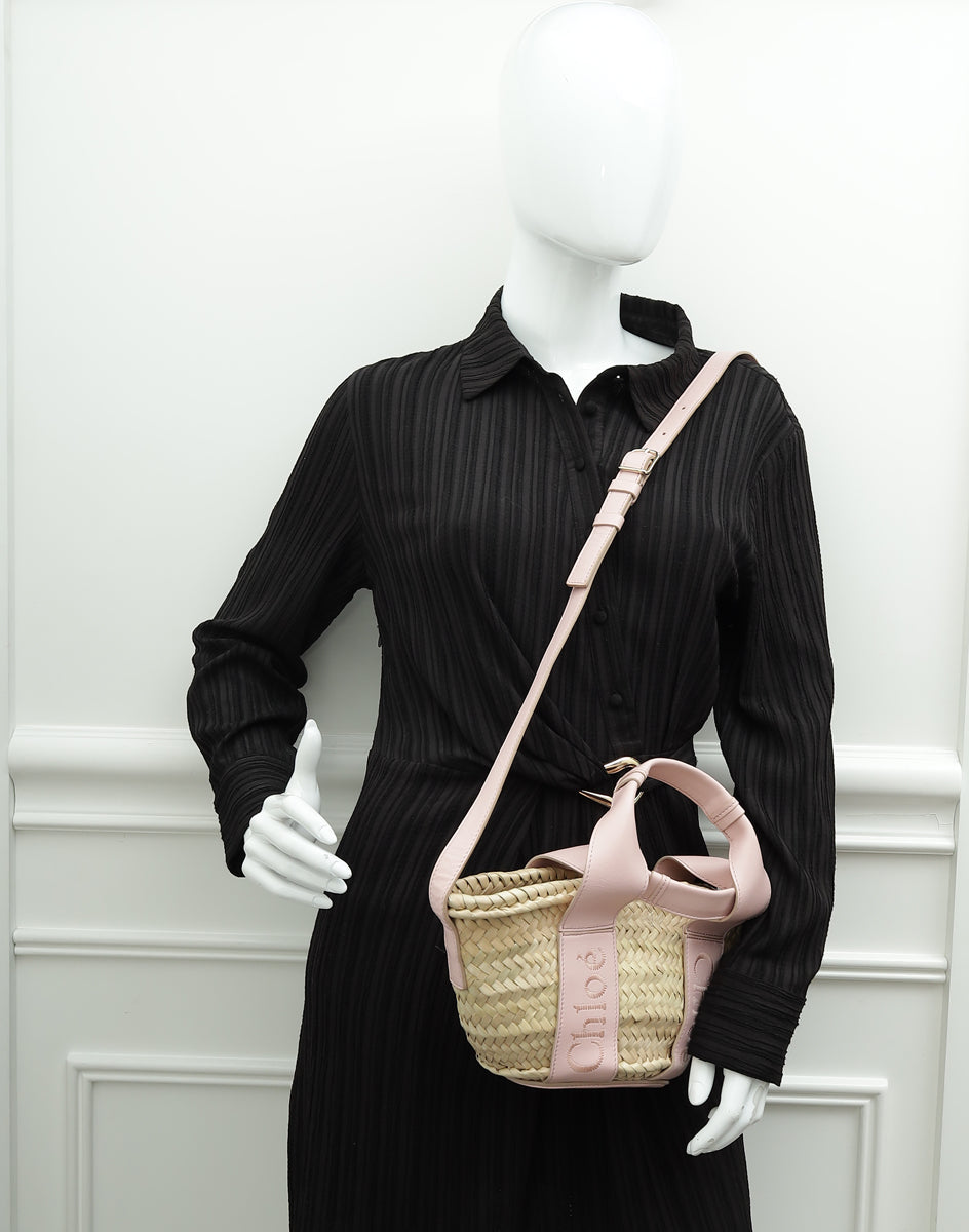 Chloe Pink Sense Mini Basket in Raffia Bag