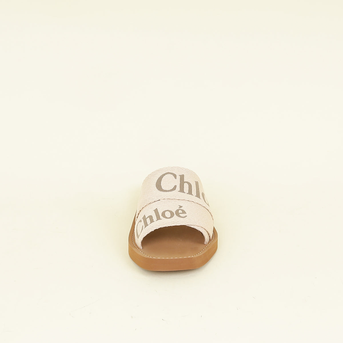 Chloe Beige Linen Woody Square-Toe Flat Sandals 38