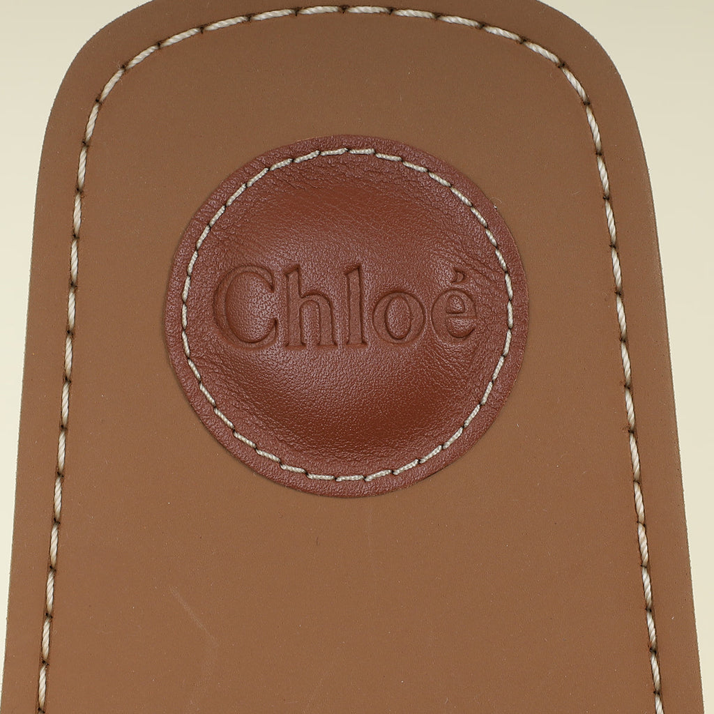Chloe Beige Linen Woody Square-Toe Flat Sandals 38
