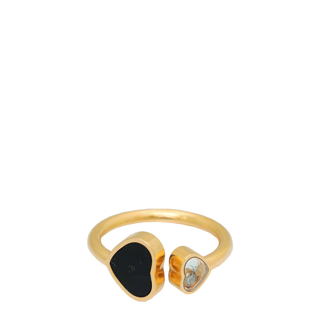 Chopard 18K Pink Gold Diamond Onyx Happy Hearts Ring 56