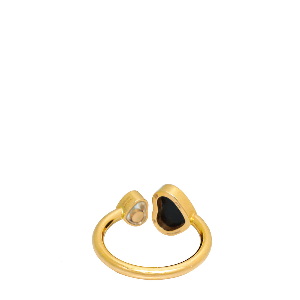 Chopard 18K Pink Gold Diamond Onyx Happy Hearts Ring 56
