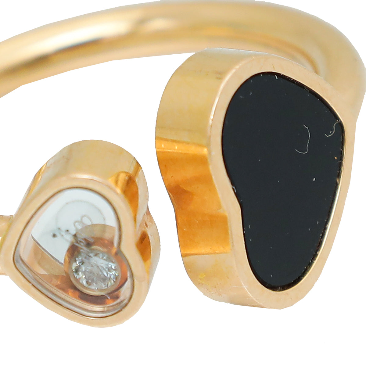Chopard 18K Pink Gold Diamond Onyx Happy Hearts Ring 56