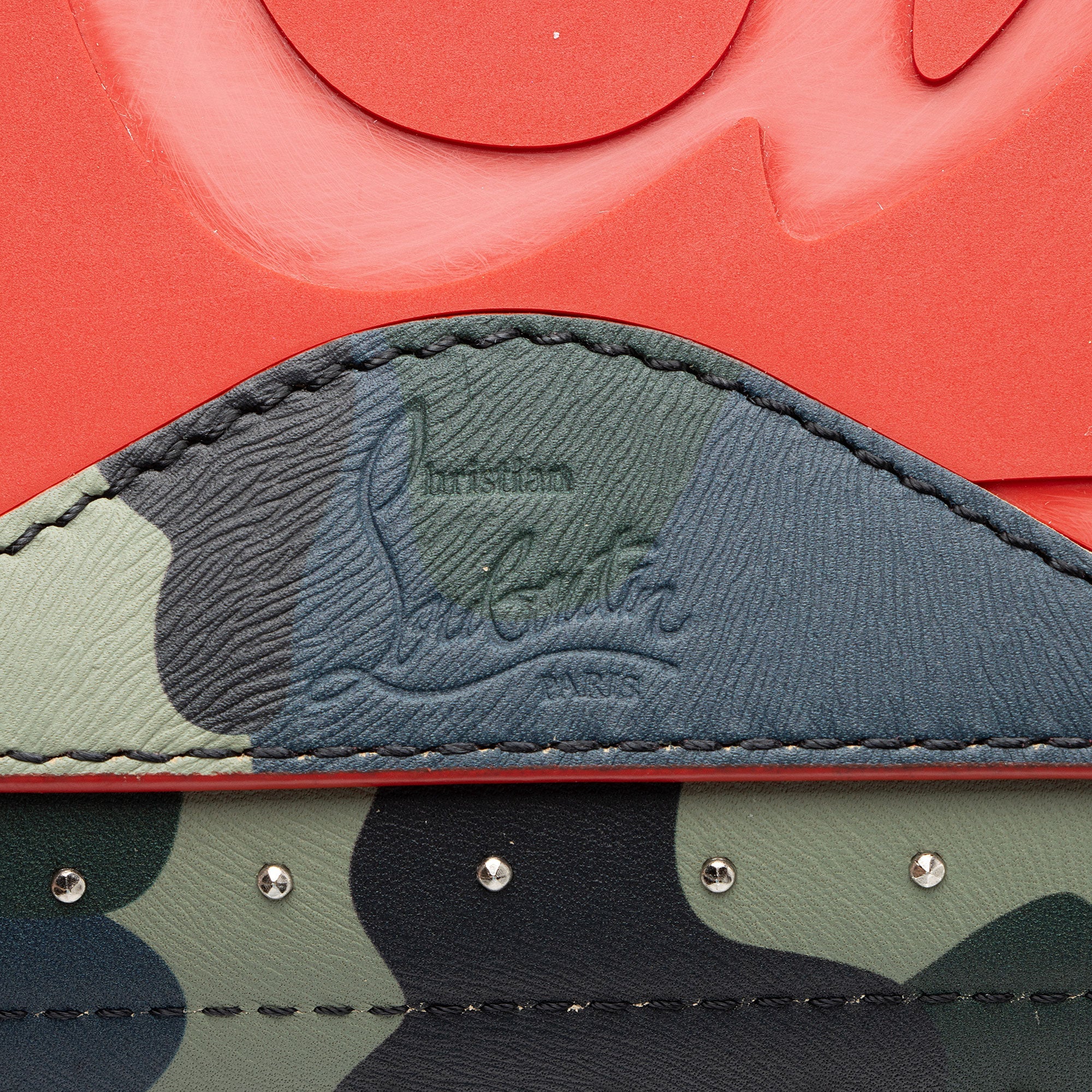 Christian Louboutin Leather Camo Studded Cabarock Large Tote