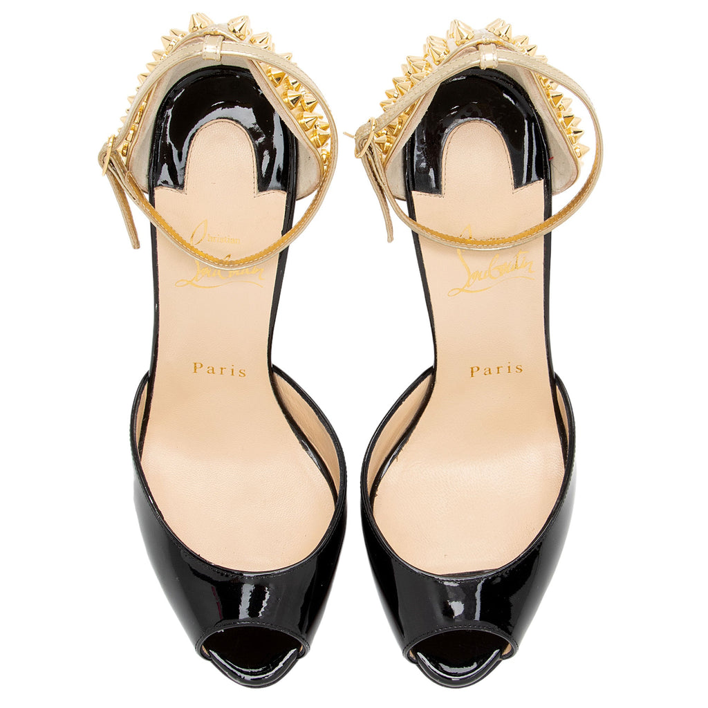 Christian Louboutin Patent Leather Spiked Pina Peep Toe Pumps - Size 7.5 / 37.5 (SHF-zYVRlN)